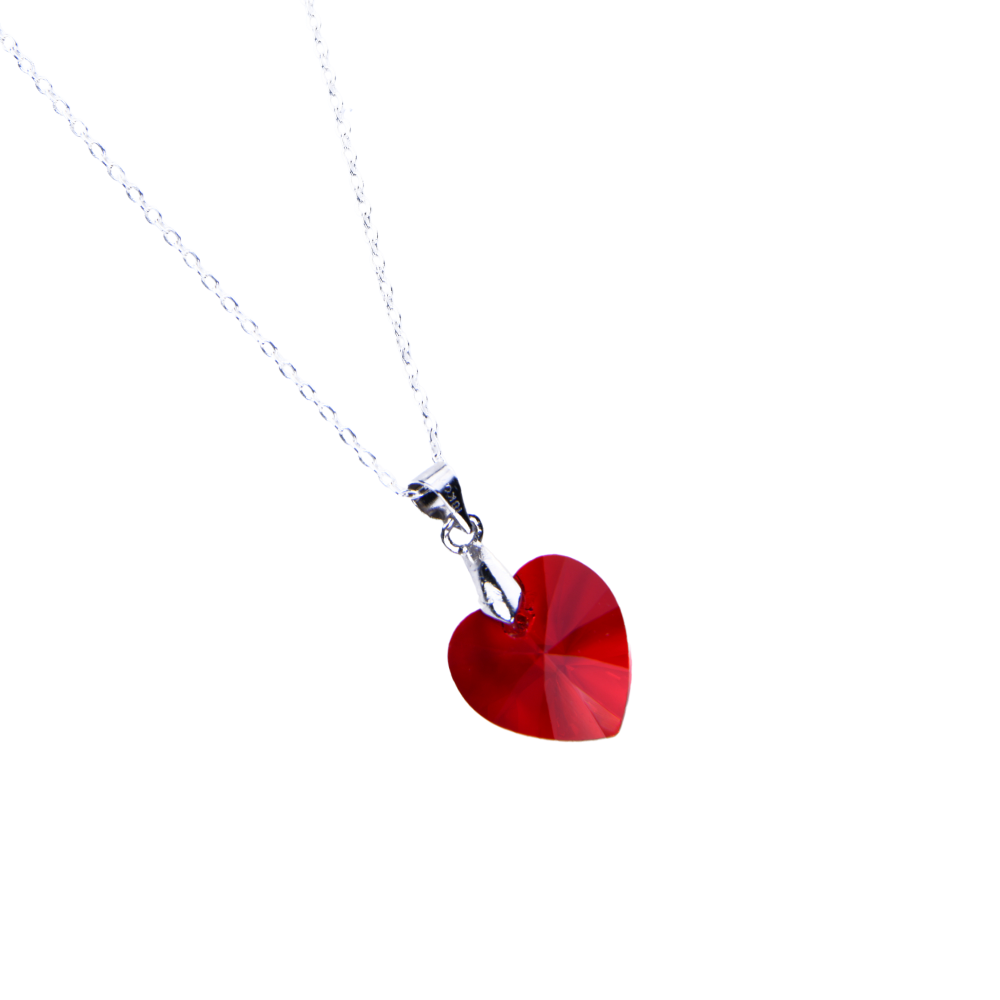 Crystal Art Project Sparkling Love 14mm Crystal Heart Pendant, 18" Silver-Toned Chain Necklace, Rhodium Finish (Red)