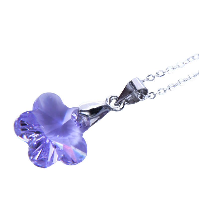 Crystal Art Project Crystal 14mm Flower Pendant, 18" Silver-Toned Chain Necklace, Rhodium Finish (Purple)